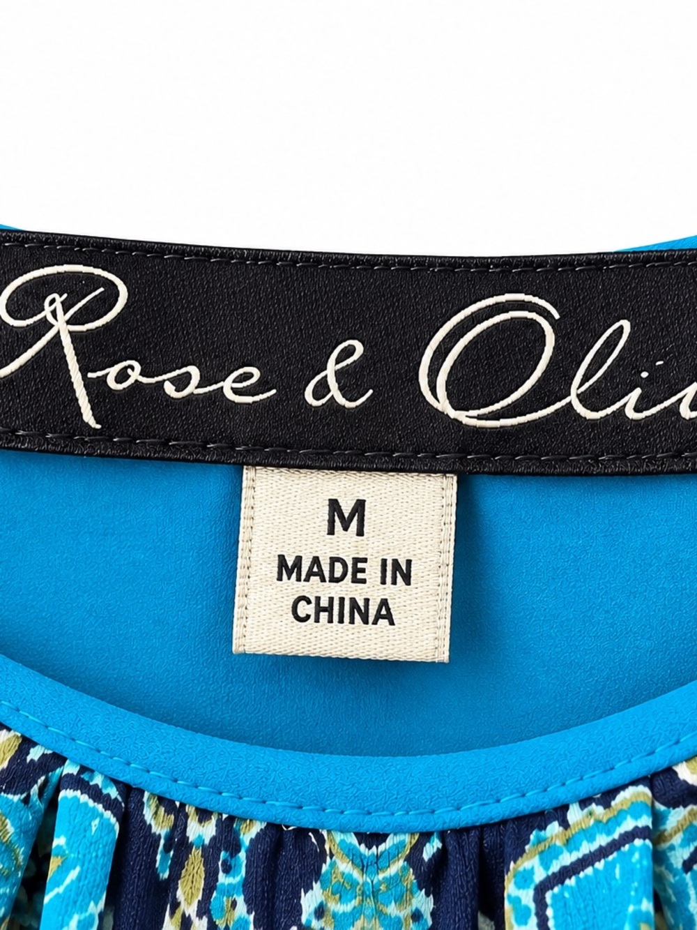 Rose & Olive Navy and Turquoise Patterned Sleeveless Blouse - Picture 5 of 6